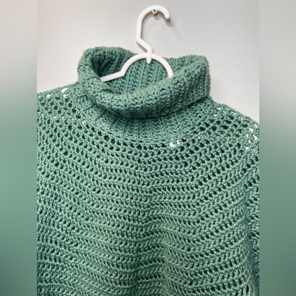 Women’s Hand Knitted Sweater Dress RollNeck Wool Green Size Large Fisherman - Picture 4 of 5